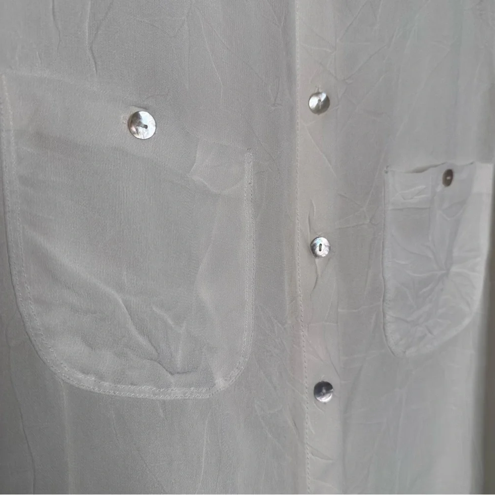 Free People We The Free White Sheer Short Sleeve Button Down Shirt Size Large